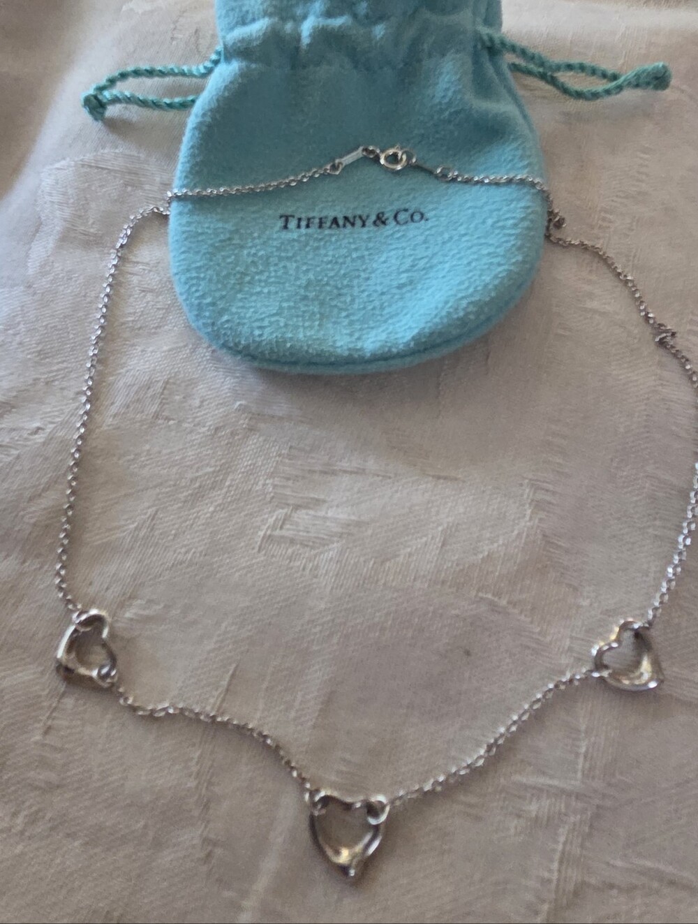 Tiffany & Co Elsa Peretti Triple Open Heart Necklace, Sterling Silver, 16 Inches